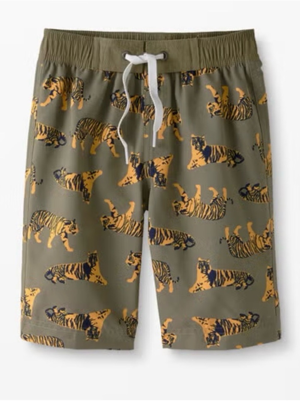 Hanna Andersson Olive Green Tiger Print Sunblock Swim Trunks